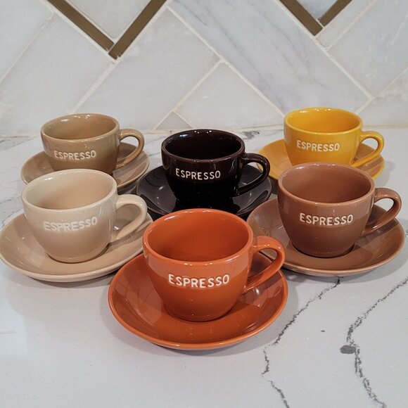 World Market Espresso Set 12 Pieces Mixed Earth Tone terracotta brown tan yellow - Picture 1 of 16